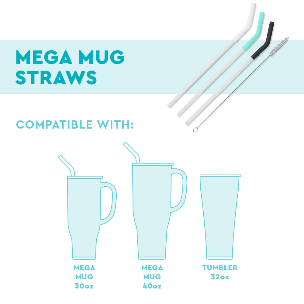 White/Aqua/Black Reusable Straw Set (Mega Mugs)