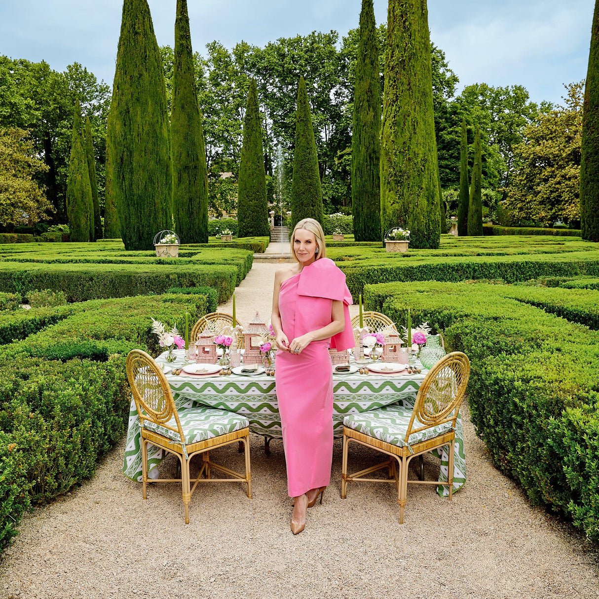 Pink & Green Pagoda Dinner & Starter Plates (Set of 8)