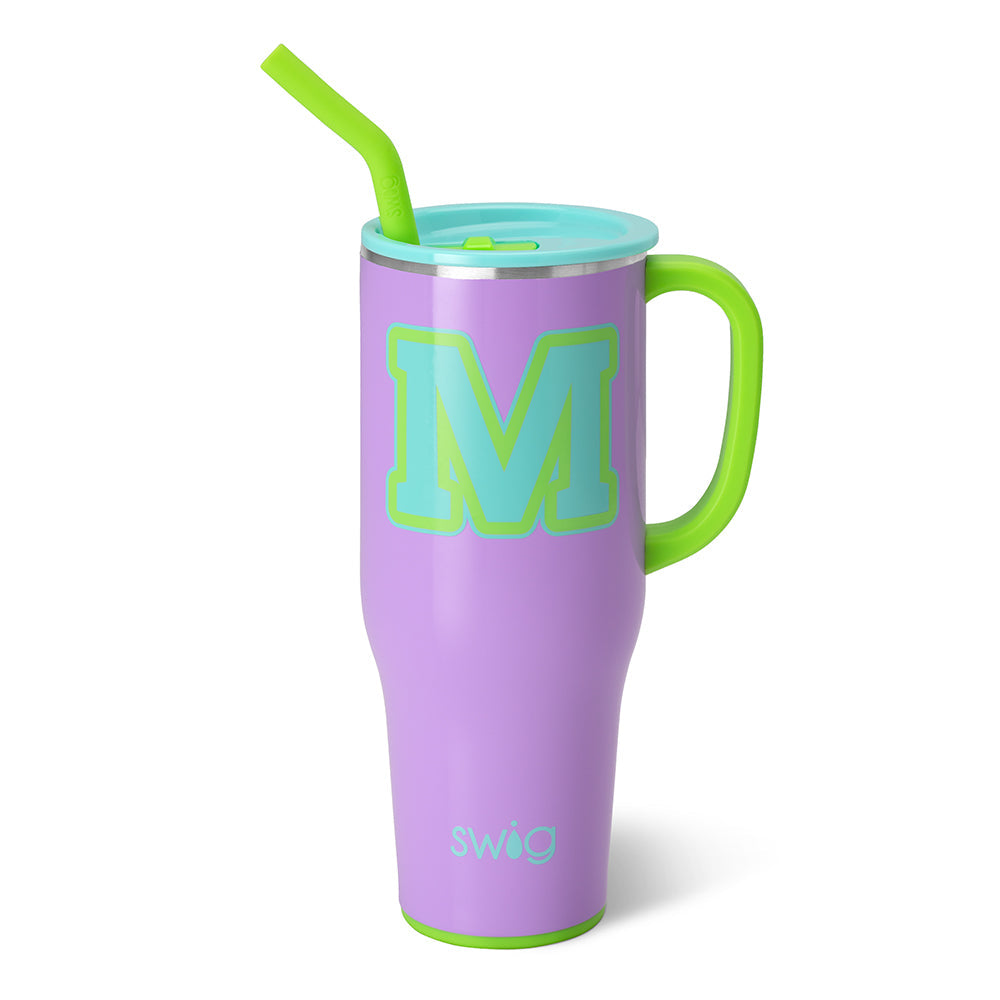Taza gigante con inicial M ultravioleta (40 oz)