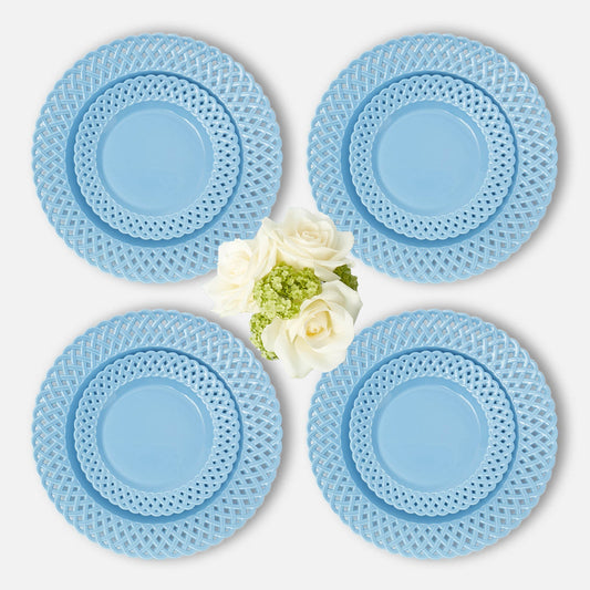 Blue Basketweave Dinner & Starter Plates (Set of 8)