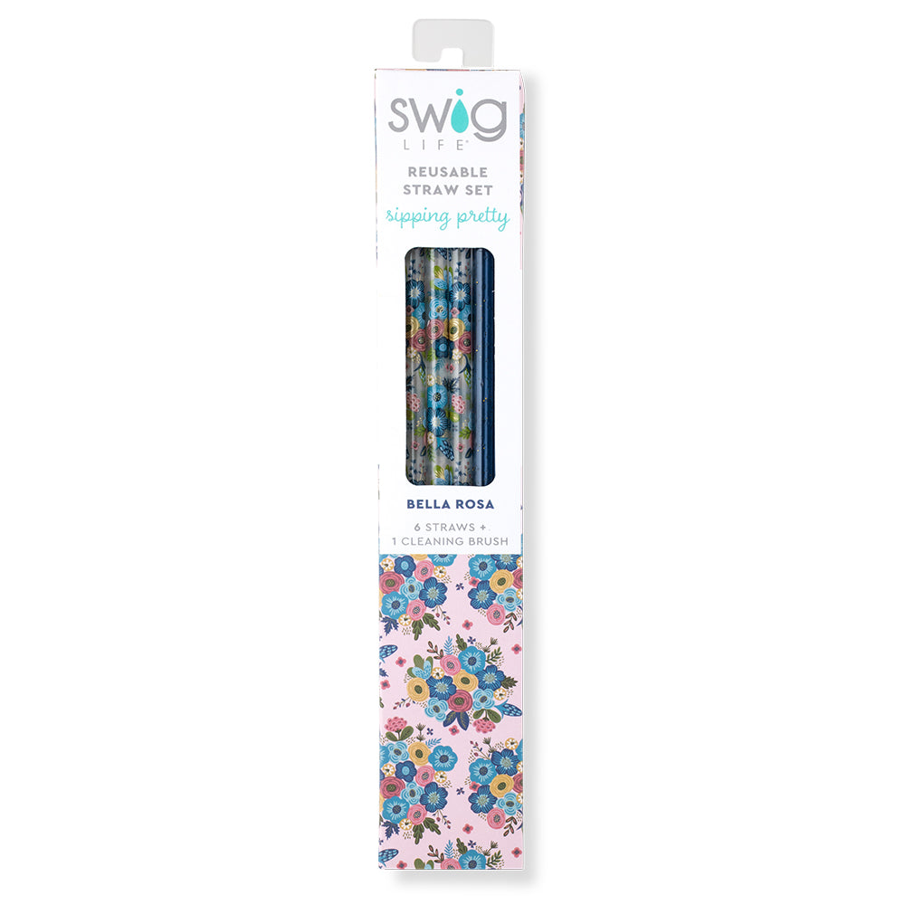 Bella Rosa + Navy Glitter Reusable Straw Set