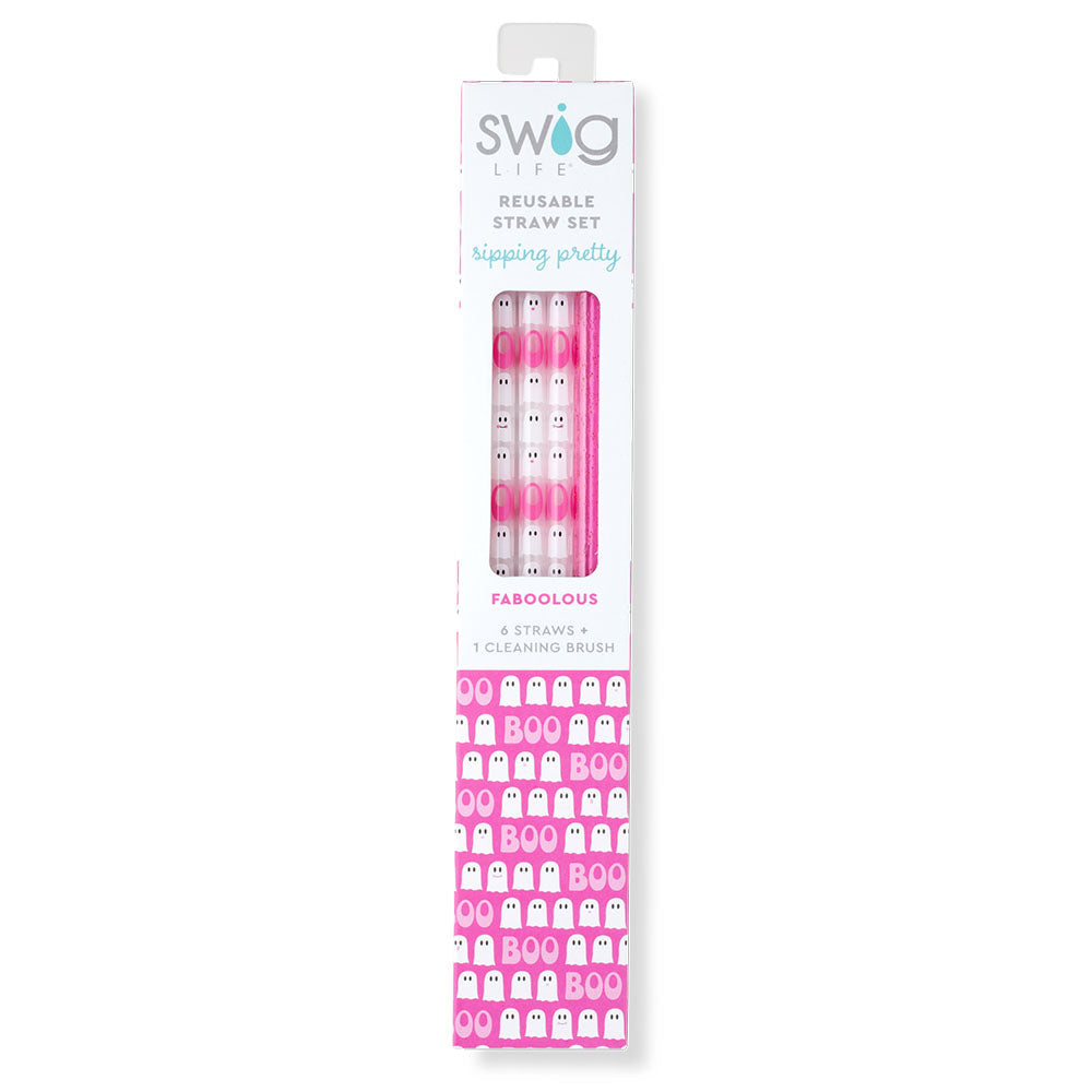 Faboolous + Pink Glitter Reusable Straw Set