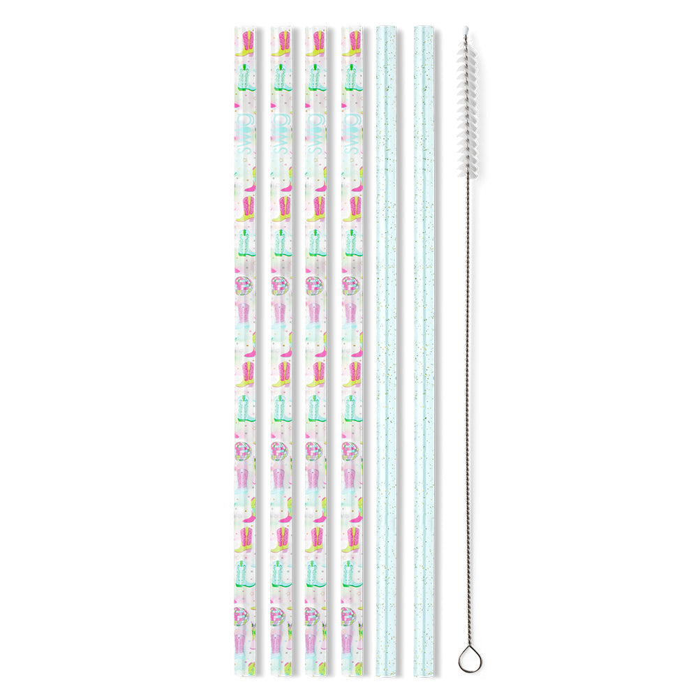 Juego de pajitas reutilizables Disco Cowgirl + Aqua Glitter