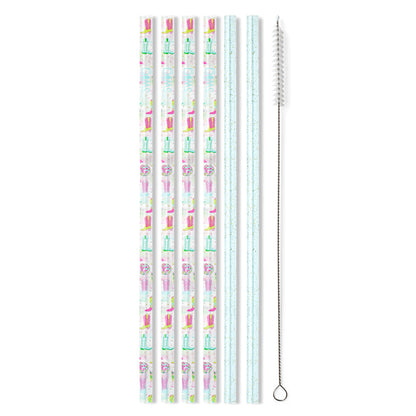 Juego de pajitas reutilizables Disco Cowgirl + Aqua Glitter