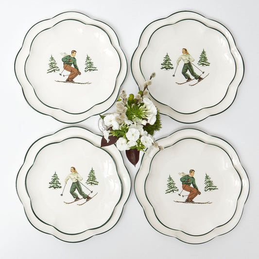 Heidi & Hans Skier Dinner & Starter Plates (Set of 8)