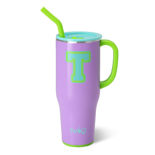Taza gigante con inicial T ultravioleta (40 oz)