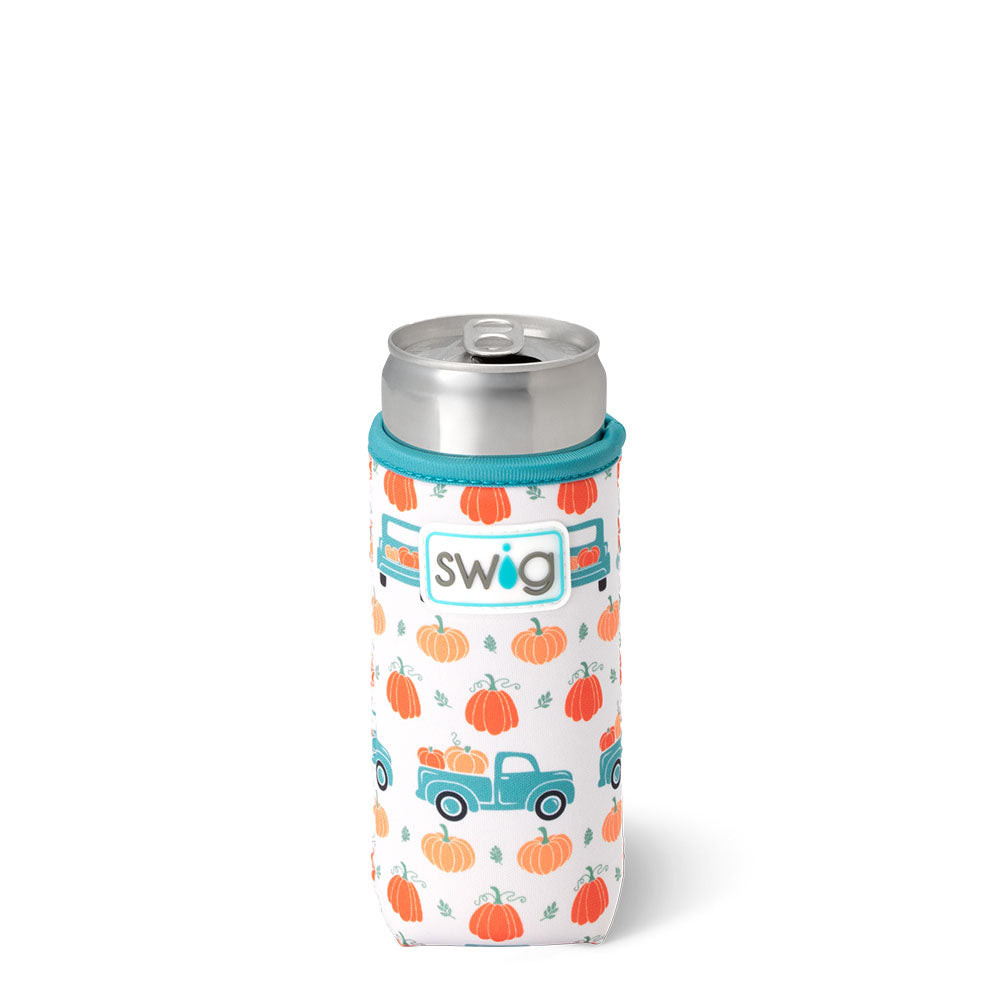Refrigerador de latas delgado con parche de calabaza