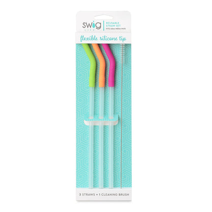 Neon Lime/Orange/Berry Reusable Straw Set (Mega Mugs)