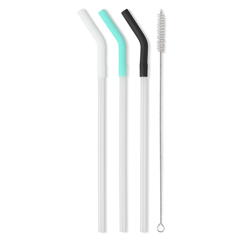 Juego de pajitas reutilizables en blanco, aguamarina y negro (tazas grandes)