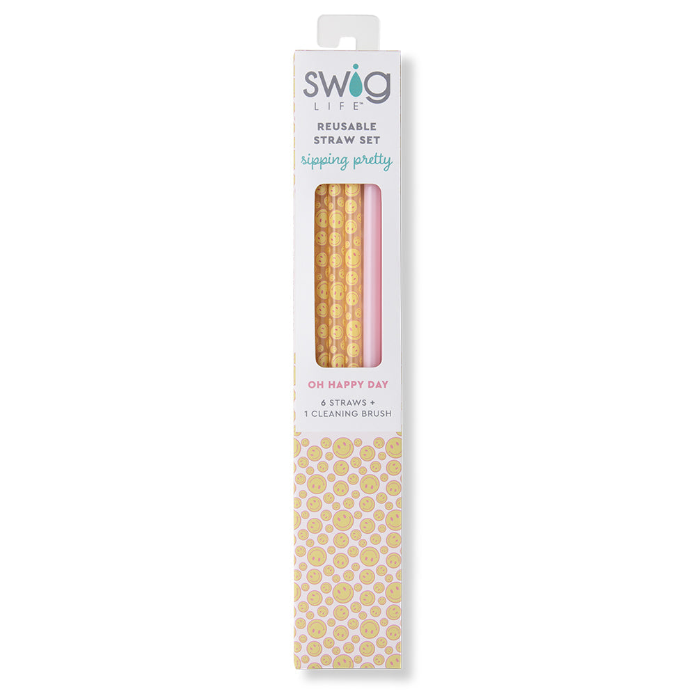 Oh Happy Day + Pink Reusable Straw Set