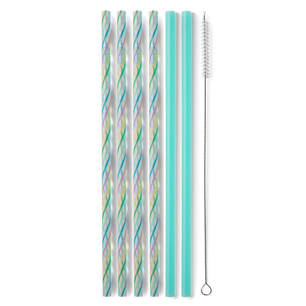 Juego de pajitas reutilizables Rainbow + Aqua