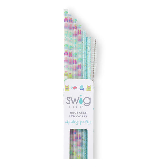 Juego de pajitas reutilizables Lake Girl + Aqua Glitter