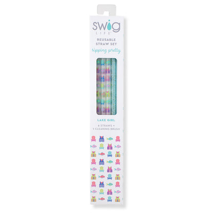 Lake Girl + Aqua Glitter Reusable Straw Set