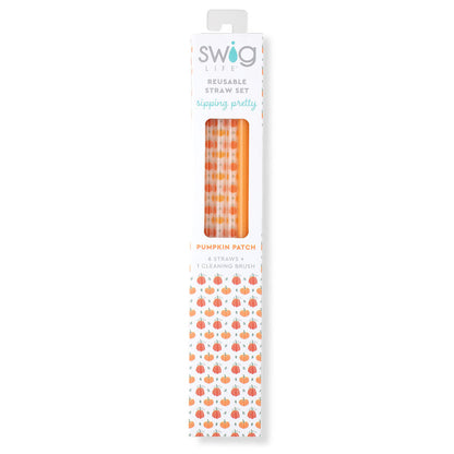 Juego de pajitas reutilizables de color naranja y calabaza
