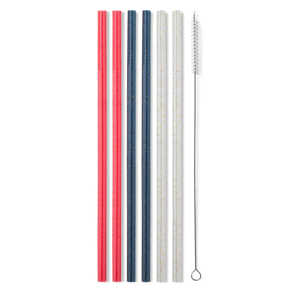Juego de pajitas reutilizables con purpurina roja, blanca y azul