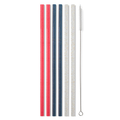 Juego de pajitas reutilizables con purpurina roja, blanca y azul